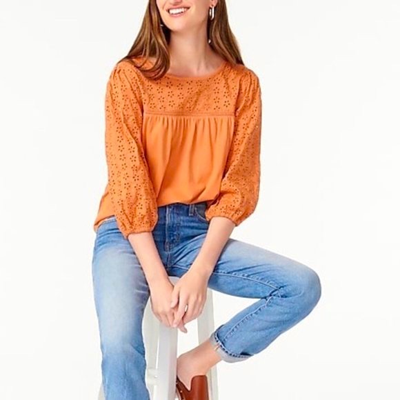 J. Crew Tops - JCrew NWT orange eyelet sleeve top